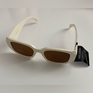 Max Edition Ivory Rectangular Sunglasses – Retro White Frame with Brown Lenses